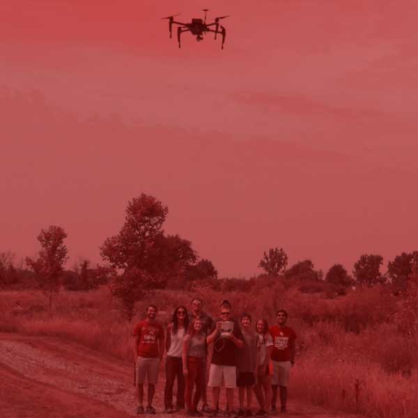 students with drone