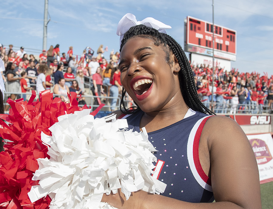 Female student cheering