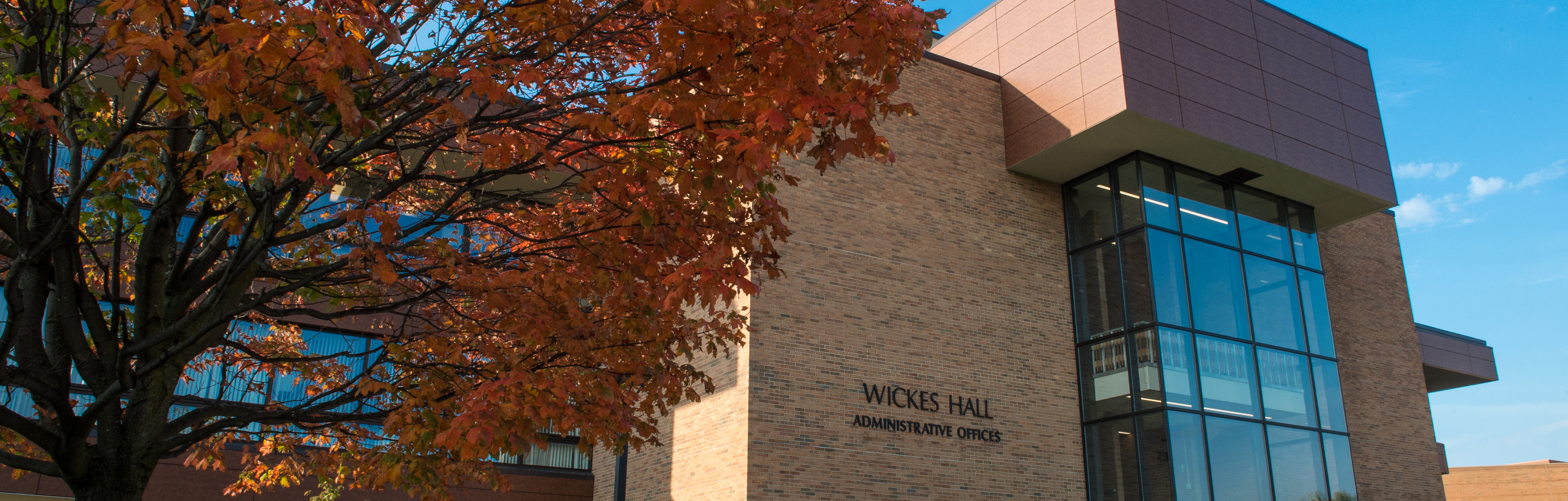 The exterior of the front of Wickes Hall.