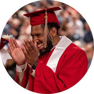 Circle image of alumni at commencement