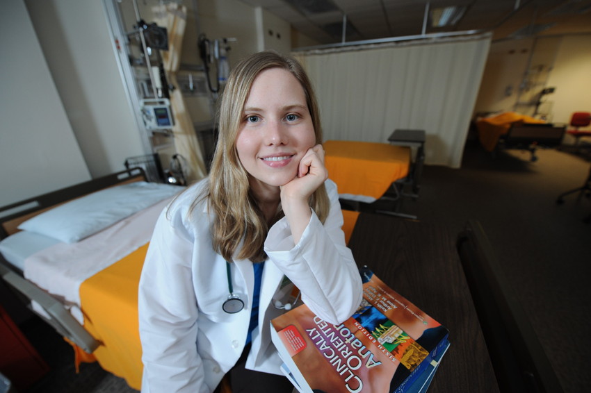 A biology major prepares for a career in health.