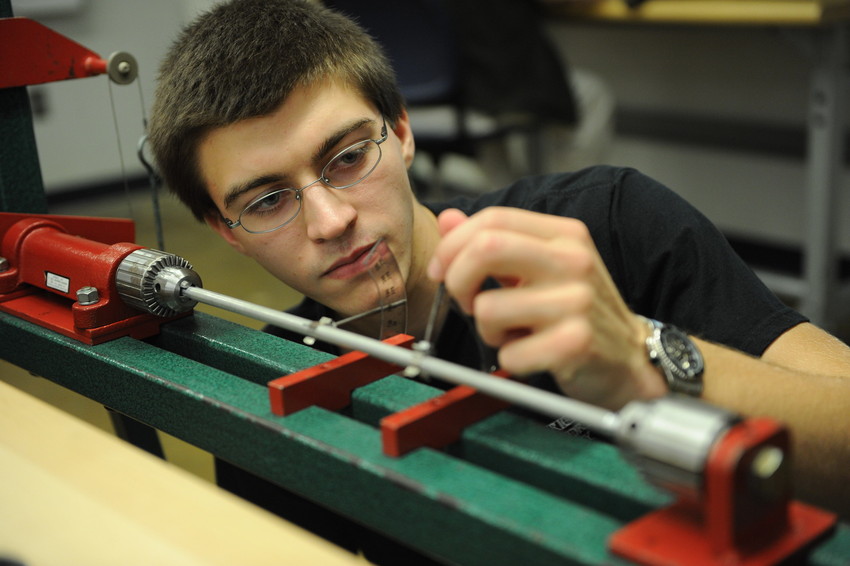 An engineering student works on a project.