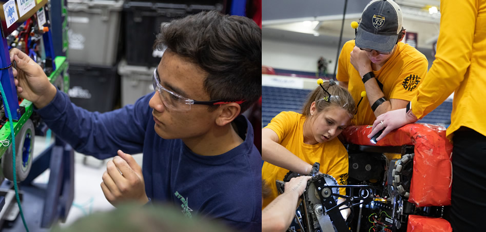 Students working on their robots