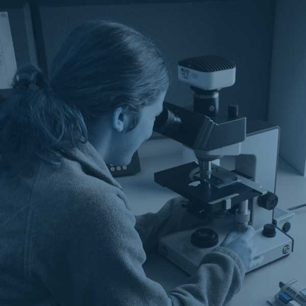 student looking into a microscope