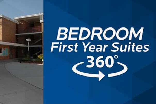 360 view of first year suites bedroom