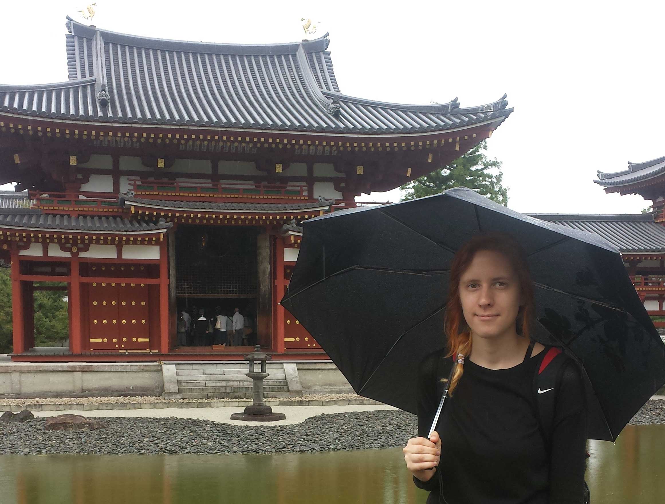 Natasha Riegle with umbrella at the Byodoin Temple