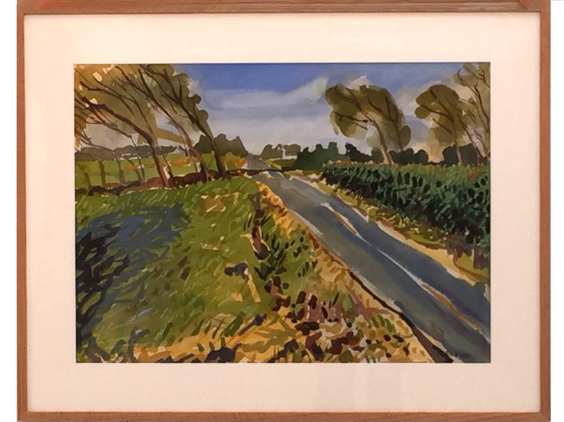 Watercolor on paper of landscape view of roadway by Robert Rozier