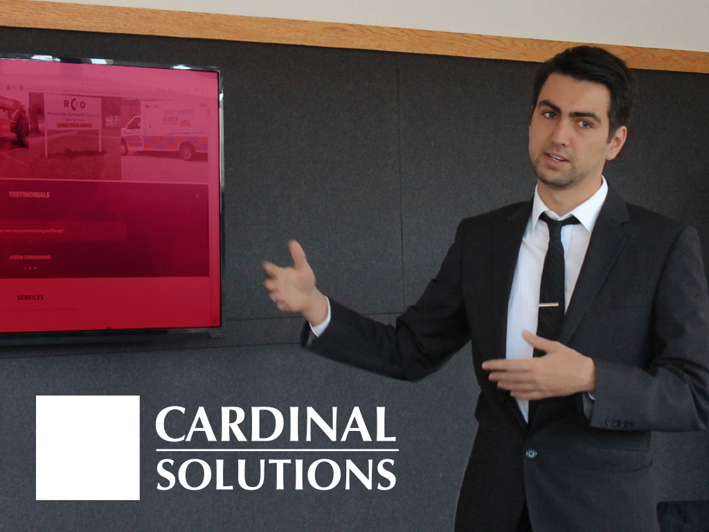 International BFA candidate presenting proposal to Cardinal solutions client panel